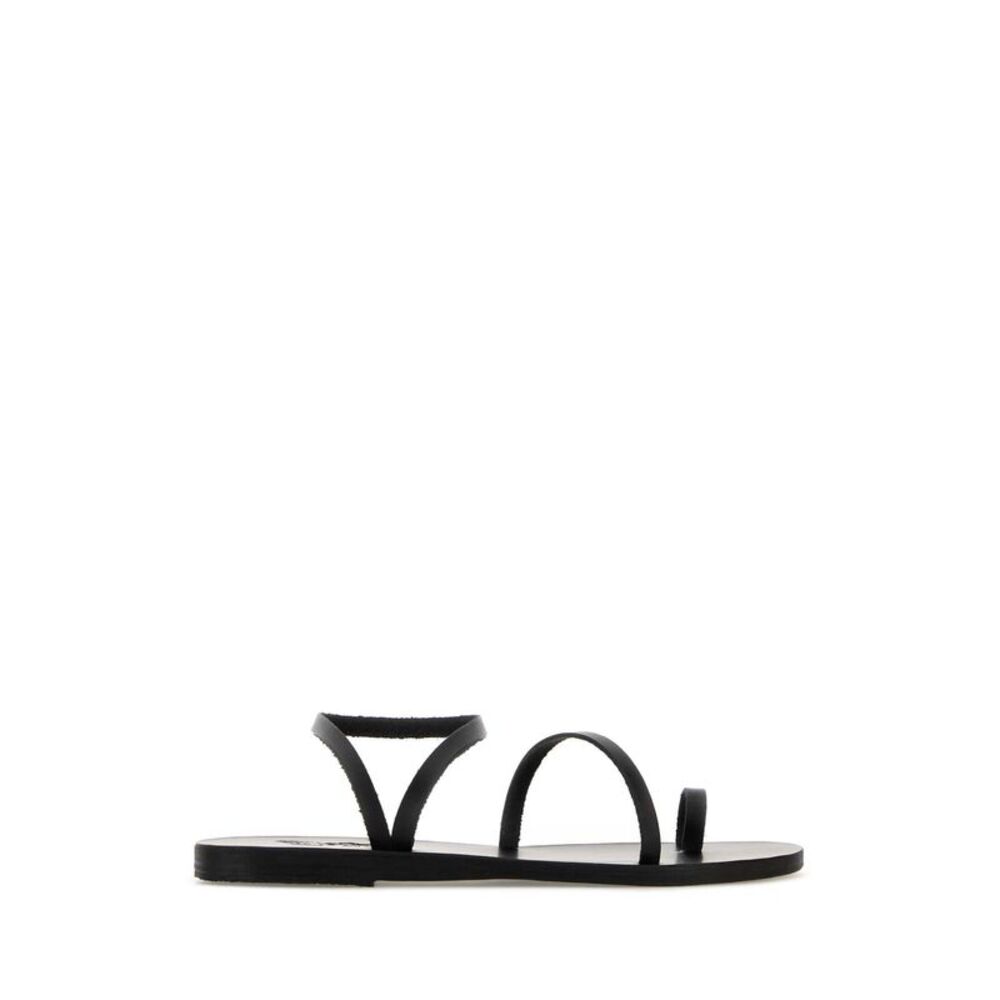 Ancient Greek Women Black Leather Apli Eleftheria Thong Sandals